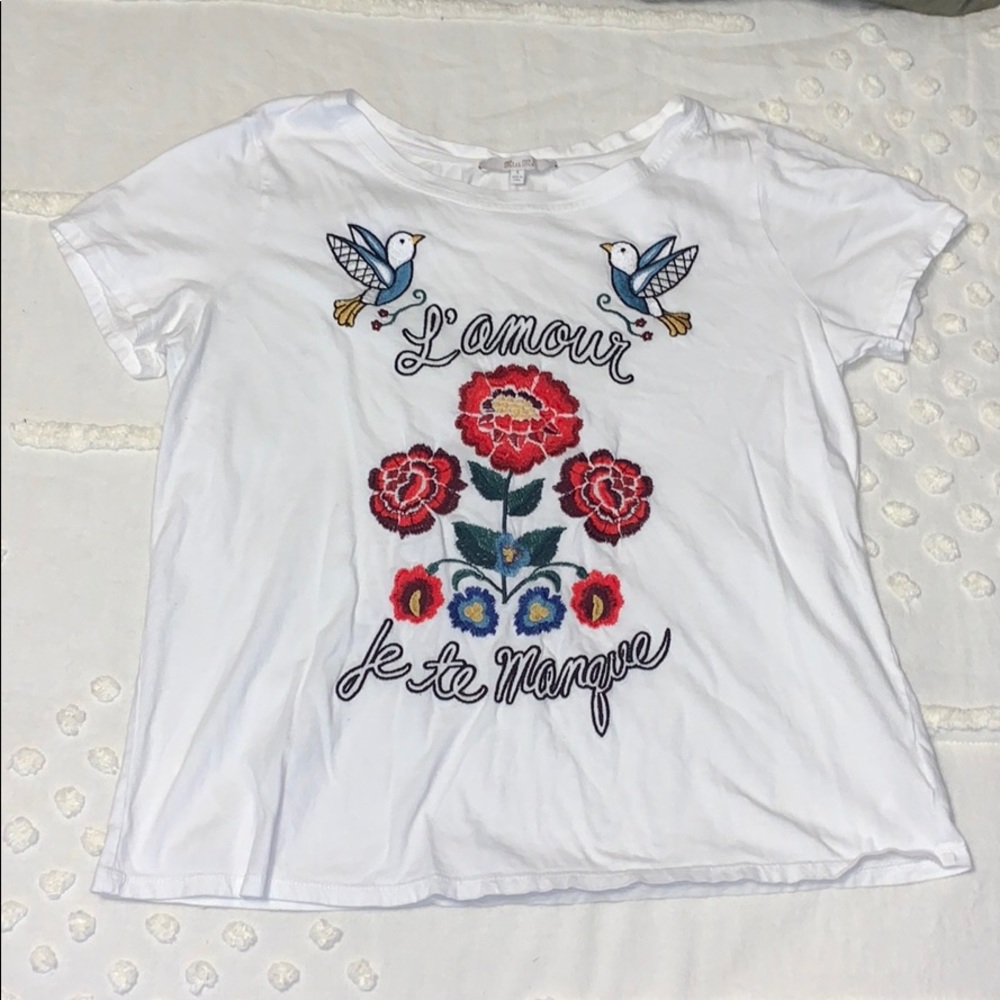 White Embroidered Tee